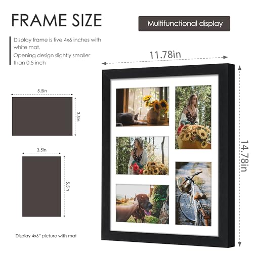 11x14 Collage Picture Frame, 4x6 Collage Picture Frame, Displays Five 4x6 inch Photos, or 11x14 (Without Mat) Wall Decor Wall Hanging or Tabletop,...