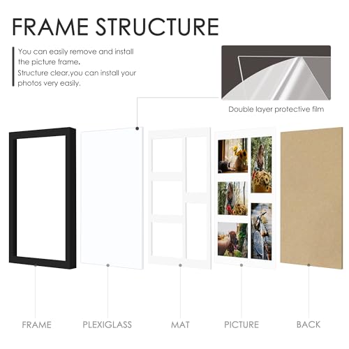 11x14 Collage Picture Frame, 4x6 Collage Picture Frame, Displays Five 4x6 inch Photos, or 11x14 (Without Mat) Wall Decor Wall Hanging or Tabletop,...