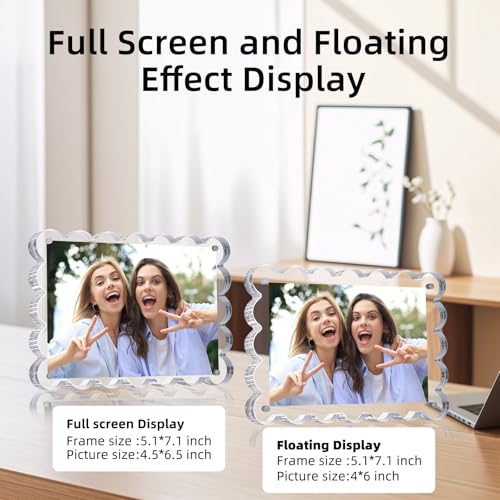 3 Pack Acrylic Picture Frame: 4x6inch Magnetic Picture Frames, Double Sided Magnet Frames,10+10mm Thick Block, Clear Photo Scalloped Frames...