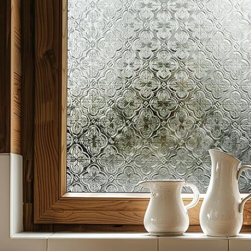 3D Stained Glass Window Film, Decorative Window Privacy Film for Bathroom,Front Door,Home, Sun Blocking Heat Control,Static Cling, Flowering...