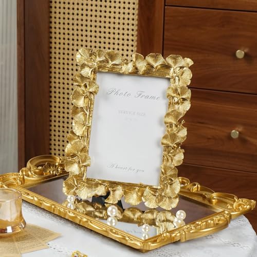 5x7 Picture Frame Vintage Gold Frames, Ornate Leaf Textured Hand-Crafted Resin with Glass Front, Gold Picture Frames for Tabletop Display, Retro...