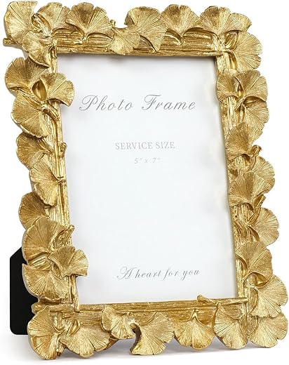 5x7 Picture Frame Vintage Gold Frames, Ornate Leaf Textured Hand-Crafted Resin with Glass Front, Gold Picture Frames for Tabletop Display, Retro...