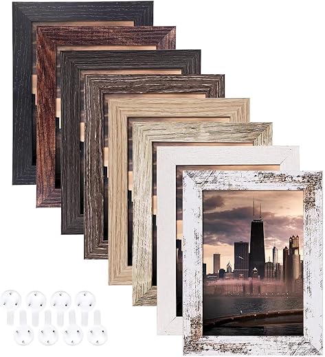 5x7 Picture Frames Set of 8, Rustic Picture Frames Multi Wood-Color,Vertical and Horizontal Formats for Wall Hanging and Tabletop Display,Perfect...