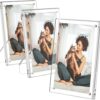 AITEE 5x7 Acrylic Picture Frames 3 Pack, Clear Picture Frames with Stand, Magnetic Frame Acrylic Lucite Frameless Transparent Cubes Floating Gift...
