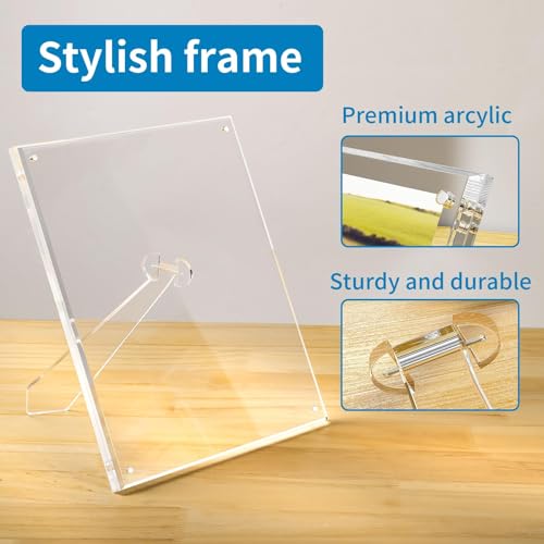 AITEE 5x7 Acrylic Picture Frames 3 Pack, Clear Picture Frames with Stand, Magnetic Frame Acrylic Lucite Frameless Transparent Cubes Floating Gift...