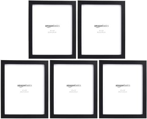 Amazon Basics Rectangular Photo Picture Frame, 8" x 10", Pack of 5, 11.22 x 9.21 inches, Black