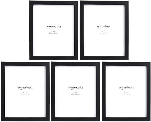Amazon Basics Rectangular Photo Picture Frame, 8" x 10", Pack of 5, 11.22 x 9.21 inches, Black Amazon Basics Rectangular Photo Picture Frame, 8" x 10", Pack of 5, 11.22 x 9.21 inches, Black
