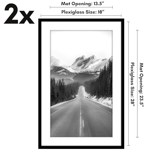 Americanflat 18x28 Picture Frame with Polished Plexiglass - Set of 2 - Use as 14x24 Frame with Mat or Display 18x28 Photo Without Mat - Galleria...