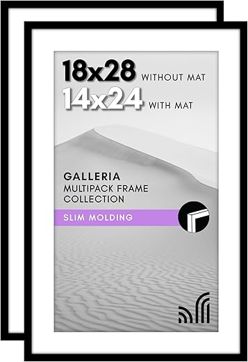 Americanflat 18x28 Picture Frame with Polished Plexiglass - Set of 2 - Use as 14x24 Frame with Mat or Display 18x28 Photo Without Mat - Galleria...