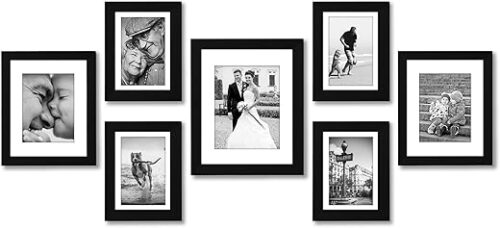 Americanflat Set of 7 Picture Frames with Shatter-Resistant Glass - Gallery Wall Frame Set with One 11x14 Frame, Two 8x10 Frames, and Four 5x7...