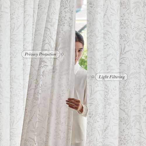 Anmao White Semi Sheer Non-See-Through Curtains 84 Inches Long 2 Panels, Leaf Pattern Drapes for Living Room Bedroom, Rod Pocket Light Filtering... Anmao White Semi Sheer Non-See-Through Curtains 84 Inches Long 2 Panels, Leaf Pattern Drapes for Living Room Bedroom, Rod Pocket Light Filtering...