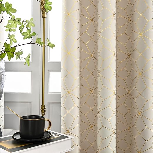 Beauoop 100% Blackout Curtains 84 Inches Long for Bedroom Living Room Moroccan Gold Patterned Drapes Thermal Insulated Grommet Top Window Treatment... Beauoop 100% Blackout Curtains 84 Inches Long for Bedroom Living Room Moroccan Gold Patterned Drapes Thermal Insulated Grommet Top Window Treatment...