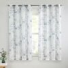 Beauoop Floral linen Semi Sheer Curtains 63 Inch Length 2 Panels for Living Room Bedroom Blue Grey Farmhouse Flower Patterned Light Filtering...