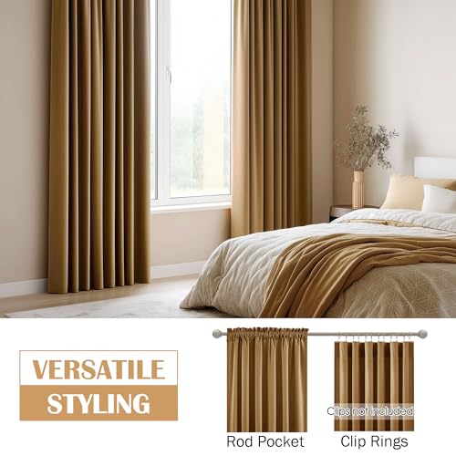 Beauoop Golden Brown Velvet Curtains 84 Inches Long 2 Panels for Bedroom Living Room Soft Luxury Room Darkening Thermal Insulated Soundproof Rod... Beauoop Golden Brown Velvet Curtains 84 Inches Long 2 Panels for Bedroom Living Room Soft Luxury Room Darkening Thermal Insulated Soundproof Rod...