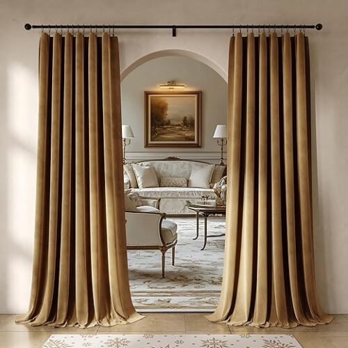 Beauoop Golden Brown Velvet Curtains 84 Inches Long 2 Panels for Bedroom Living Room Soft Luxury Room Darkening Thermal Insulated Soundproof Rod...