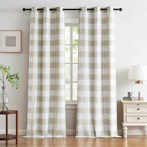 Buffalo Plaid Full Blackout Window Curtains 84 Inches Long Checkered Grommet Panels Farmhouse Geo Energy Efficient Drapes Noise Reducing Thermal...