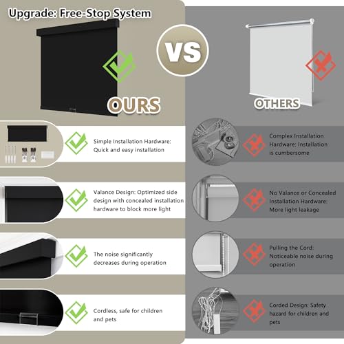 Cordless Blackout Roller Shades Blinds for Windows Free-Stop,Pull Down Room Darkening with Valance,Thermal Insulated Woven Fabric Window Door... Cordless Blackout Roller Shades Blinds for Windows Free-Stop,Pull Down Room Darkening with Valance,Thermal Insulated Woven Fabric Window Door...