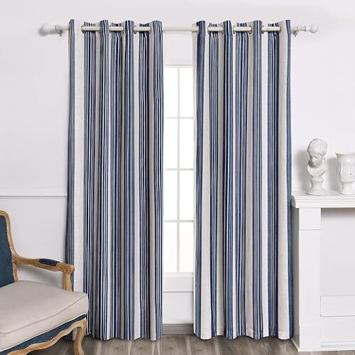 DriftAway Chris Linen Blackout Curtains with Thermal and Sound Reducing Layer 84 Inches Long for Bedroom Striped Printed Drapes Thermal Insulated...