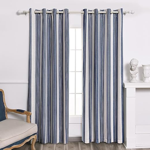 DriftAway Chris Linen Blackout Curtains with Thermal and Sound Reducing Layer 84 Inches Long for Bedroom Striped Printed Drapes Thermal Insulated...