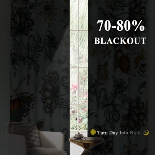 Estelar Textiler Classical Blue Floral Printing Curtains for Living Room Curtains 84 Inches Long, Room Darkening Thick Grommet Top Farmhouse Window...