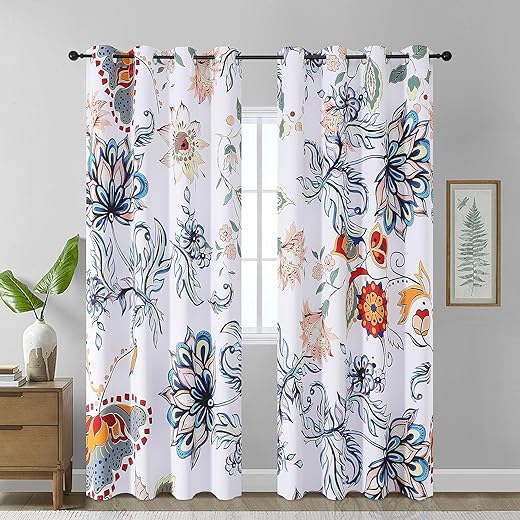 Estelar Textiler Classical Blue Floral Printing Curtains for Living Room Curtains 84 Inches Long, Room Darkening Thick Grommet Top Farmhouse Window...