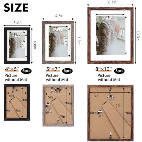 Fixwal Picture Frames Set, Gallery Wall Frame Set Picture Frames Collage 15 Pack for Wall or Tabletop with 8x10 5x7 4x6 Frames, Rustic Picture...