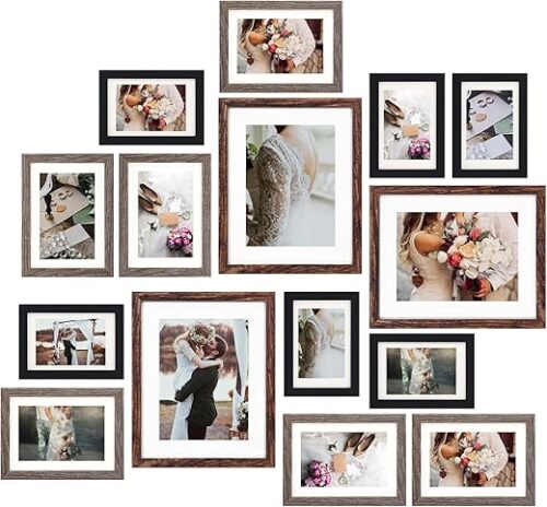 Fixwal Picture Frames Set, Gallery Wall Frame Set Picture Frames Collage 15 Pack for Wall or Tabletop with 8x10 5x7 4x6 Frames, Rustic Picture...