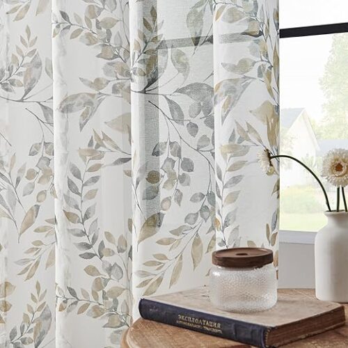 Floral Curtains for Living Room 84 Inch Length Sheer Curtains for Bedroom Light Filtering Semi Sheer Curtains Transparent Window Treatment Drapes...
