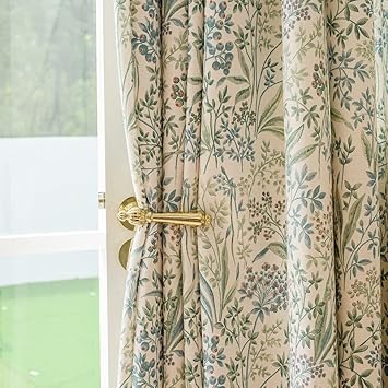 Floral Farmhouse Curtains Semi-Blackout Living Room Drapes 96 Inch Length Cotton Linen Blend Bohemian Window Curtain Panels White Bedroom Drapes, 1...