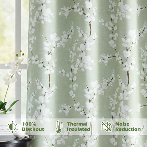 FMFUNCTEX 100% Blackout Floral Curtains for Bedroom, Sage Green Curtains 63 inch Length Blossom Patterned for Living Room, Thermal Insulated... FMFUNCTEX 100% Blackout Floral Curtains for Bedroom, Sage Green Curtains 63 inch Length Blossom Patterned for Living Room, Thermal Insulated...