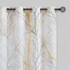 FMFUNCTEX Linen Semi Sheer Curtains for Bedroom, Yellow White Curtains 84 Inches Long for Living Room, Grey Tree Branch Print Curtain Light...