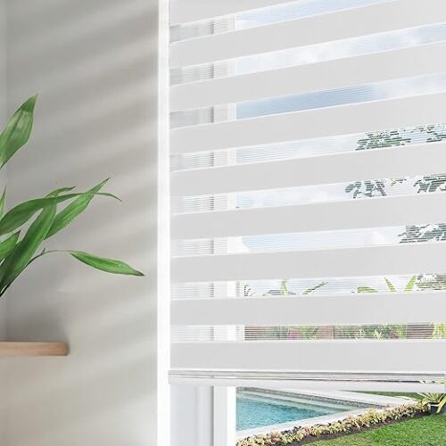 Joydeco Cordless Zebra Blinds for Windows, Dual Layer Free-Stop Zebra Shades Privacy Light Control for Day and Night, Light Filtering Sheer Blinds...