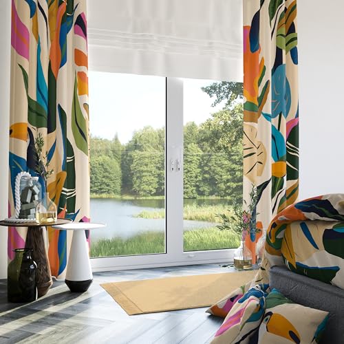 Jungle Curtains 100% Blackout 2 Panels Set Colorful Tropical Leaf Black Out Curtain Abstract Boho Leaves Thermal Insulated Window Treatments Decor...