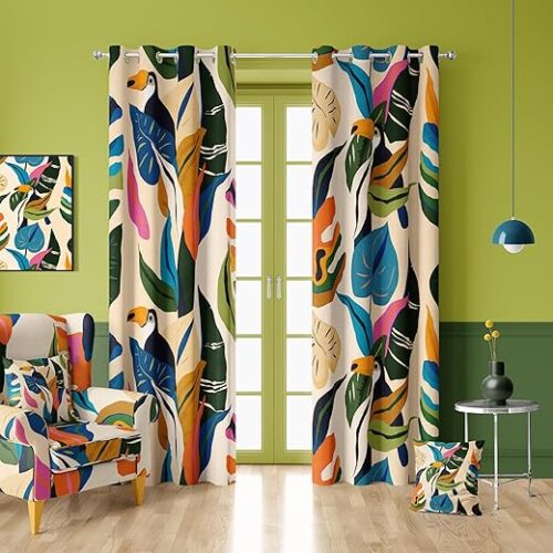 Jungle Curtains 100% Blackout 2 Panels Set Colorful Tropical Leaf Black Out Curtain Abstract Boho Leaves Thermal Insulated Window Treatments Decor...