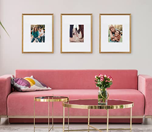 Kate and Laurel Adlynn Wall Picture Frame Set, 16" x 20" matted to 8" x 10", Gold, Set of 3