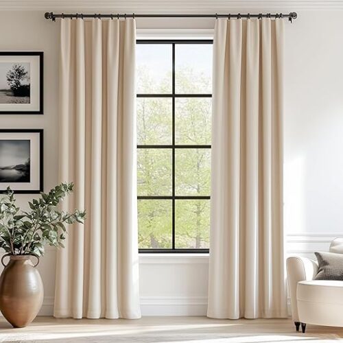 Lazzzy Beige Velvet Curtains 84 Inches Long Thermal Insulated Drapes for Living Room Bedroom Room Darkening Window Treatments Light Reducing Super...
