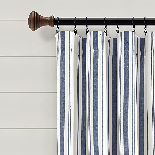 Lush Decor Farmhouse Stripe Yarn Dyed Cotton Window Curtain Panel Pair, 42" W x 84" L, Navy - Classic Modern Rustic Charm - Eco Friendly Cotton...