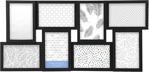 Melannco 24 x 12 Inch 8 Opening Photo Collage Frame, Displays Four 4x6 and Four 6x4 Inch Photos, Black