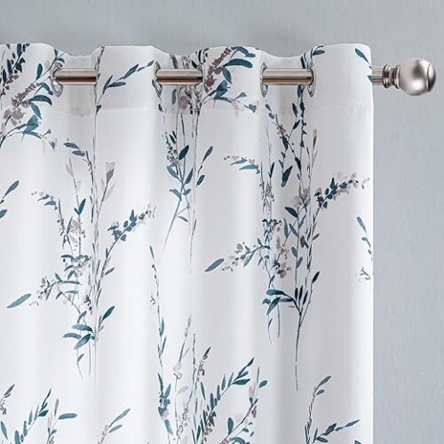MYSKY HOME Floral Curtains 63 Inch Length 2 Panels for Bedroom Living Room Thermal Insulated Light Filtering Soft Curtains for Home Decor Grommet...