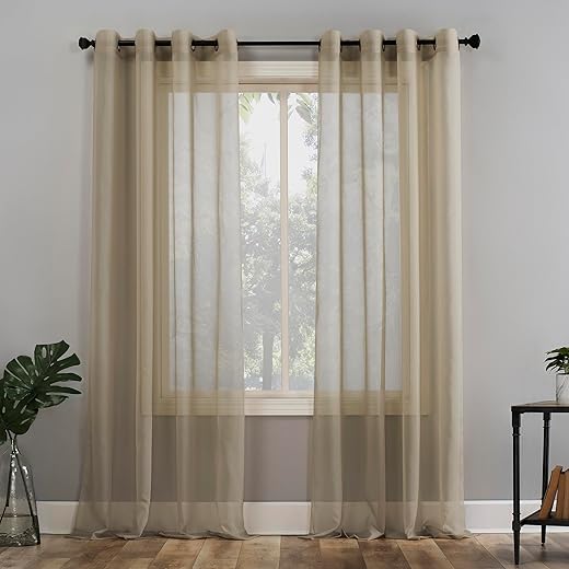 No. 918 Emily Sheer Voile Grommet Curtain Panel, 59" x 63", Stone