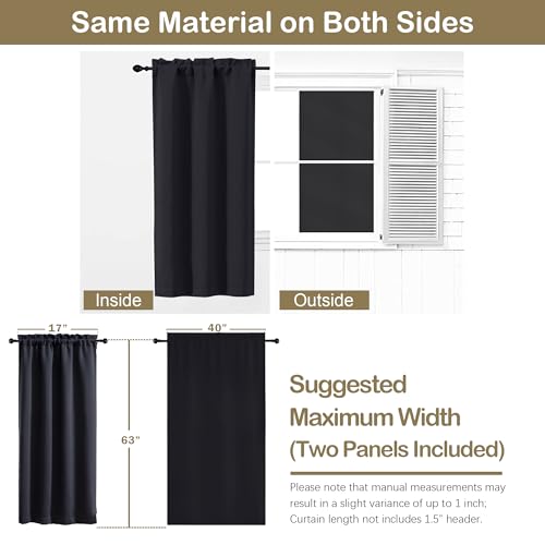 OVZME Black Blackout Curtains for Bedroom 63 Inch Length 2 Panels, Protect Privacy Thermal Insulated Solid Curtains for Bedroom, Dual Rod Pocket...