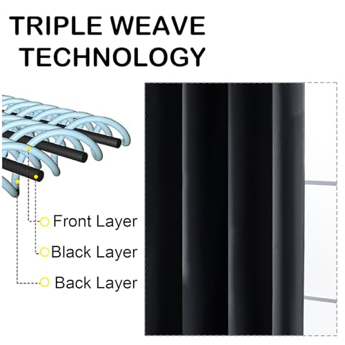 OVZME Black Blackout Curtains for Bedroom 63 Inch Length 2 Panels, Protect Privacy Thermal Insulated Solid Curtains for Bedroom, Dual Rod Pocket...