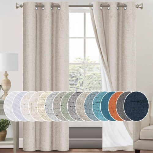PrinceDeco Primitive Textured Linen 100% Blackout Curtains for Bedroom/Living Room Energy Saving Window Treatment Curtain Drapes, Burlap Fabric...