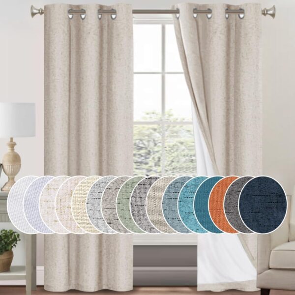 PrinceDeco Primitive Textured Linen 100% Blackout Curtains for Bedroom/Living Room Energy Saving Window Treatment Curtain Drapes, Burlap Fabric...