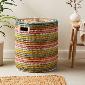 Rainbow Seagrass Laundry Basket with Lid Rainbow Seagrass Laundry Basket with Lid