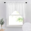RYB HOME Short Kitchen Valances and Curtain Set, Privacy White Linen Swag Curtains, Semi Sheer Bathroom Tiers for Small Windows, 36 x 36 inch, 1 Pair