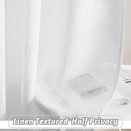 RYB HOME Short Kitchen Valances and Curtain Set, Privacy White Linen Swag Curtains, Semi Sheer Bathroom Tiers for Small Windows, 36 x 36 inch, 1 Pair