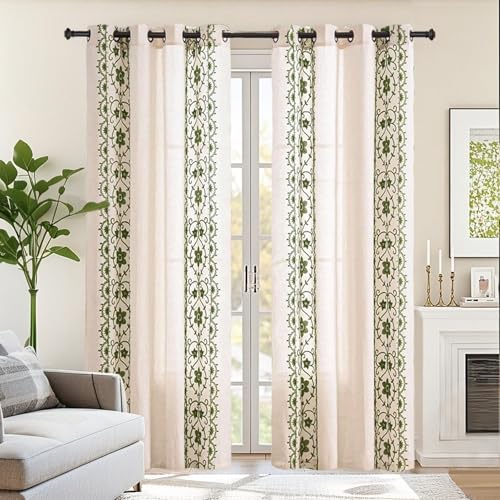 Sage Green Boho Curtains 2 Panels for Living Room Vintage Floral Linen Curtains 84 Inches Long for Bedroom Farmhouse Patterned Drapes Embroidered... Sage Green Boho Curtains 2 Panels for Living Room Vintage Floral Linen Curtains 84 Inches Long for Bedroom Farmhouse Patterned Drapes Embroidered...