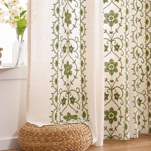 Sage Green Boho Curtains 2 Panels for Living Room Vintage Floral Linen Curtains 84 Inches Long for Bedroom Farmhouse Patterned Drapes Embroidered... Sage Green Boho Curtains 2 Panels for Living Room Vintage Floral Linen Curtains 84 Inches Long for Bedroom Farmhouse Patterned Drapes Embroidered...