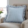 Seersucker Gingham Frill Cotton Square Cushion